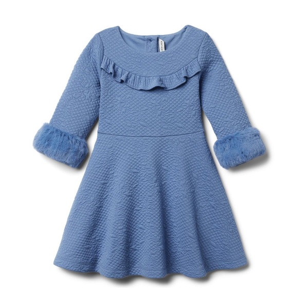 Janie and Jack Other - • Janie and Jack • Little Girls FLORAL JACQUARD FAUX FUR CUFF DRESS Blue